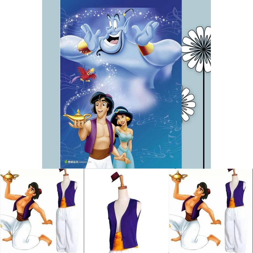 Stunning Aladdin Cosplay Magic Lamp Prince Aladdin Costumes With Purple Vest And Hat