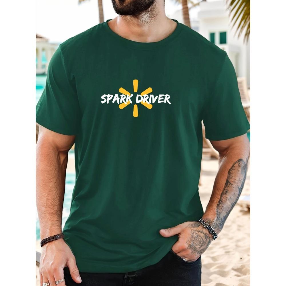 Men's SPARK DRIVER Pattern Summer Casual Crew Neck Short T-shirt