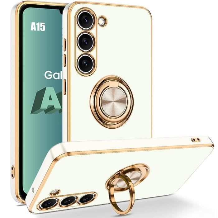 Coque pour Samsung Galaxy A15 4G/5G - Annequ - Antichoc - Silicone Hybride - Support Rotatif 360° - Blanc