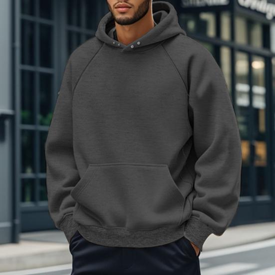 Men Hoodie Solid Color Sweatshirt with Hood Large Front Pocket