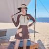 Swimsuit Women Long Sleeve One Piece Patchwork Monokini Push Up Korean Style Bathing Suit Swim Dress Zipper Uv Protection