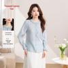 Women's Ruffle Trim Acetate Chiffon Round Neck Blouse