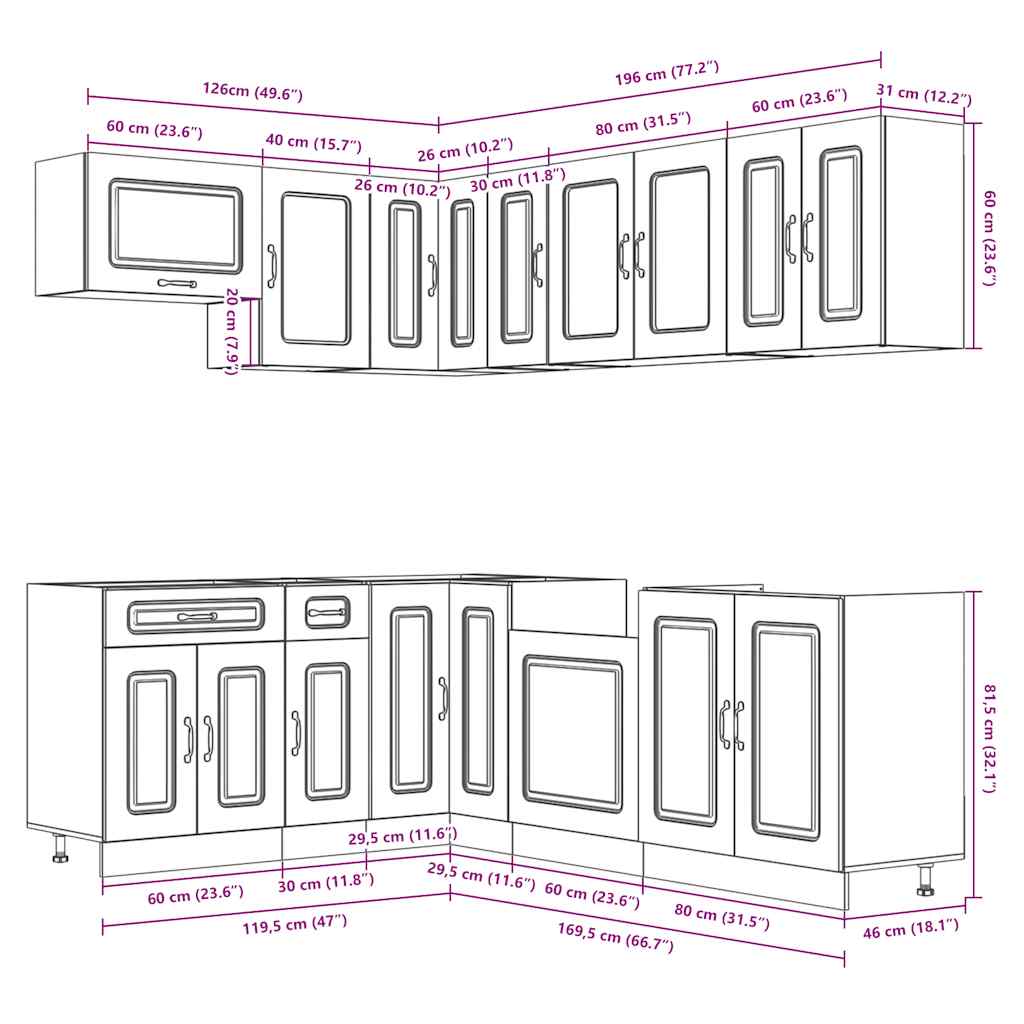11 Piece Kitchen Cabinet Set Kalmar White Wood Based Panel
