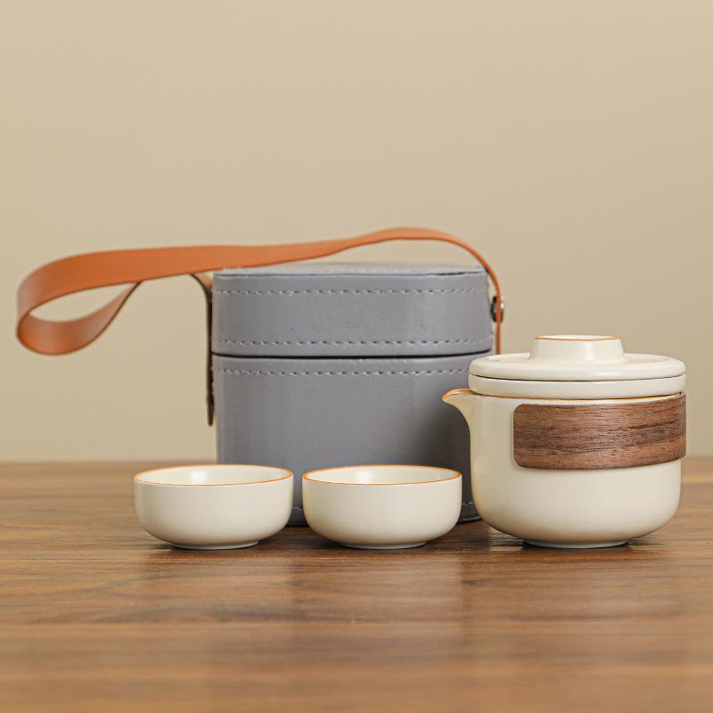 

Ru Kiln Travel Tea Teapot Tea Cup Portable Outdoor Ceramic Quick Customer Cup Set