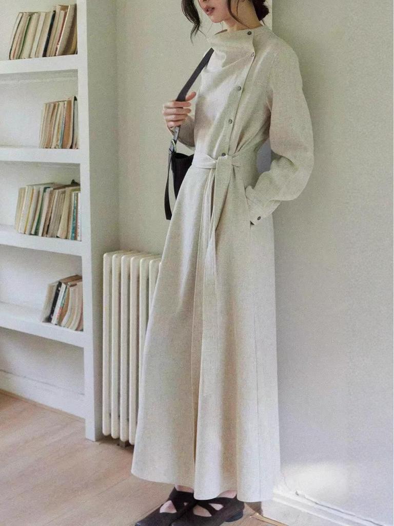 Two Sheep Design Twilight Asymmetrical Long-Sleeve Dress - Women's Autumn Waist-Hugging Intellectual Style