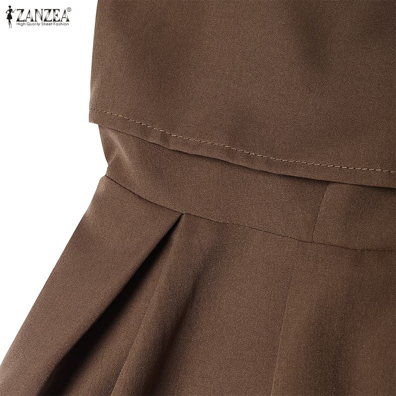 ZANZEA Damska elegancka sukienka na co dzień z kołnierzykiem i długim rękawem