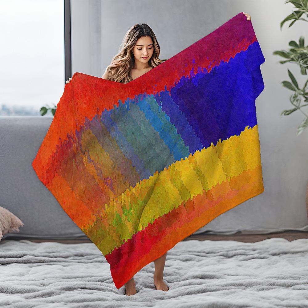 Vibrant Colorful Abstract Rainbow Stripe Throw Blanket Sofa Bed Cushion Cover For Living Room Bedroom Decoration