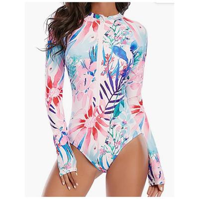 Fashion Women's Long Sleeve Printed One Piece Surf Swimsuit Bikini Summer Beachwear