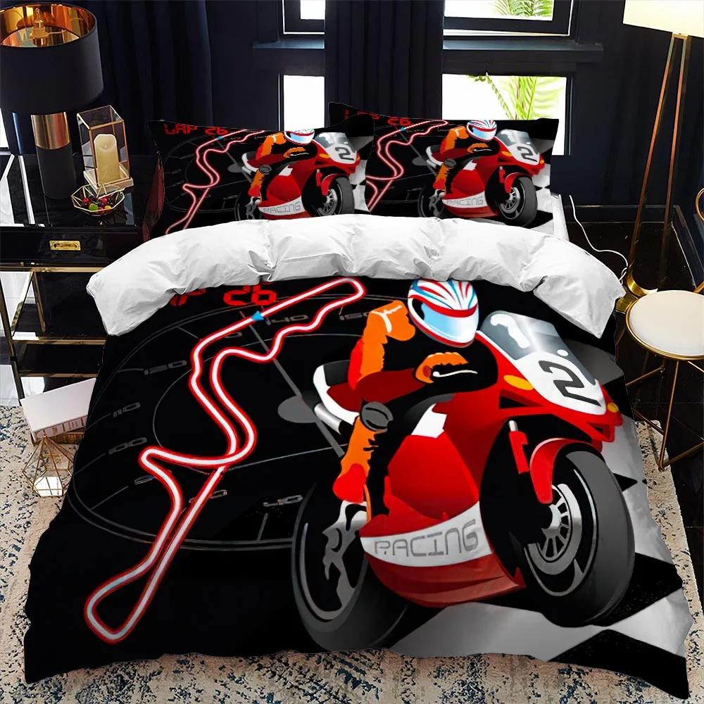 Motorcycle Rider Bed Duvet Cover  Set Queen Calico Twin Size Comforter Cover Bedding Set Single King Soft Polyester Quilt Cover