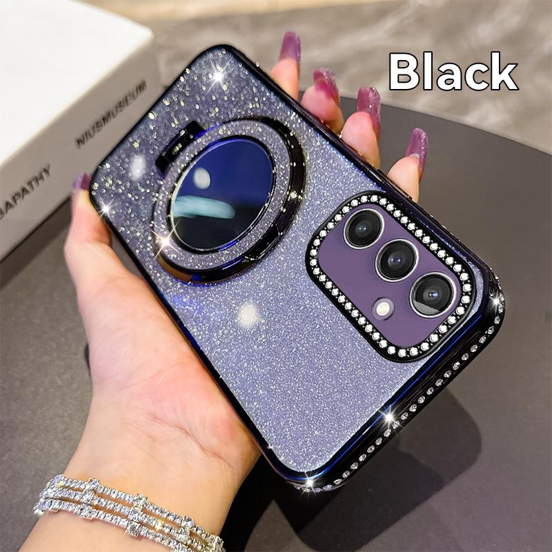 KEYSION Glitter Jewelled Magnetic Phone Case for Samsung Galaxy S25 Ultra 5G S24+ Plus S23 FE Makeup Mirror Stand Shockproof Cover