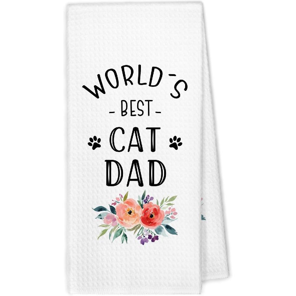 Cat Dad Gifts Kitchen Towels, Cat Dad Lovers Owner Gifts for Men Dish Hand Tea Towels, Pet Lover Gift Decorative Towels for Bathroom Kitchen, 16x24 Cat Dad