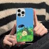 Cute T-Totoroes Silver Gradient Pleated Water Ripple Phone Case for IPhone 17 16 15 14 13 12 11 Pro Max