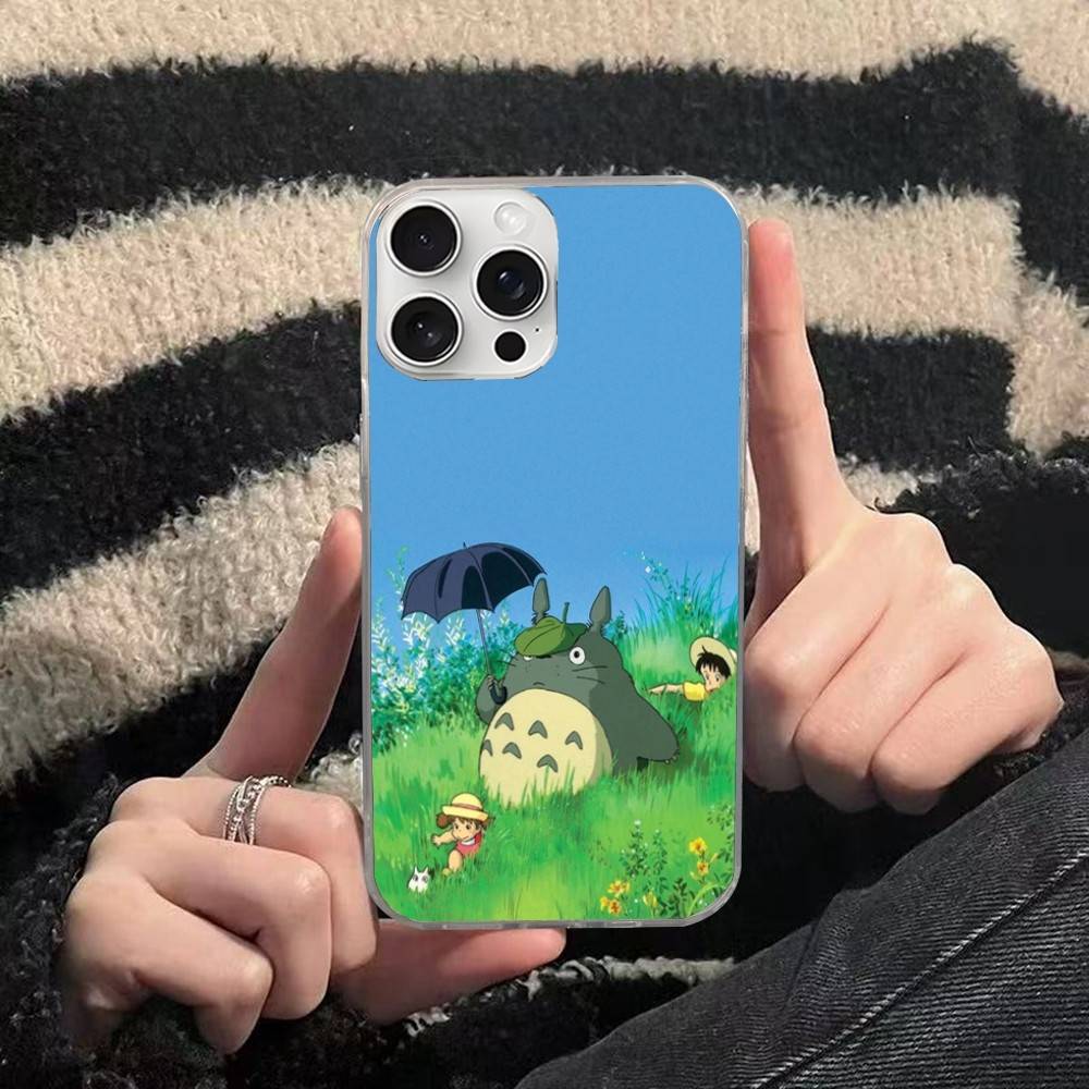 Cute T-Totoroes Silver Gradient Pleated Water Ripple Phone Case for IPhone 17 16 15 14 13 12 11 Pro Max