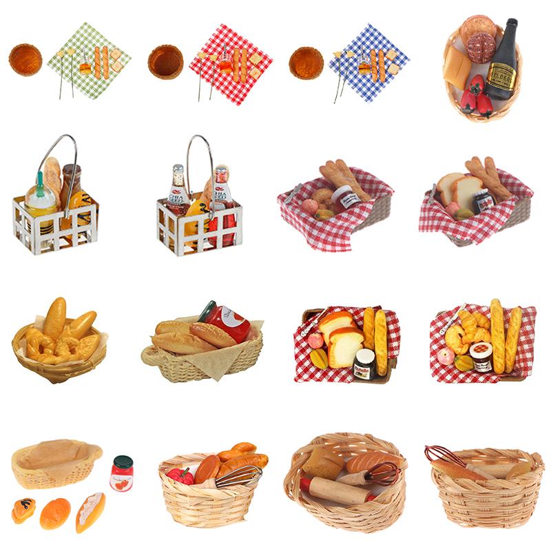 1 :6 /1: 12 Dollhouse Miniature Bread Basket Simulation Food Model Toys DollHouse Decoration Mini Bread Dollhouse Food Toy