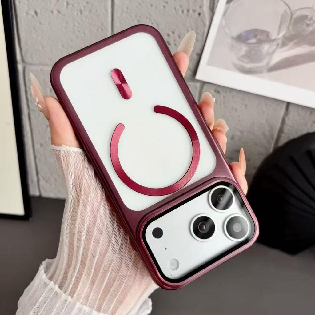 Electroplated PC lens film holder, suitable for iPhone18promax magnetic mobile phone case, Apple 17 transparent 16 anti-drop.