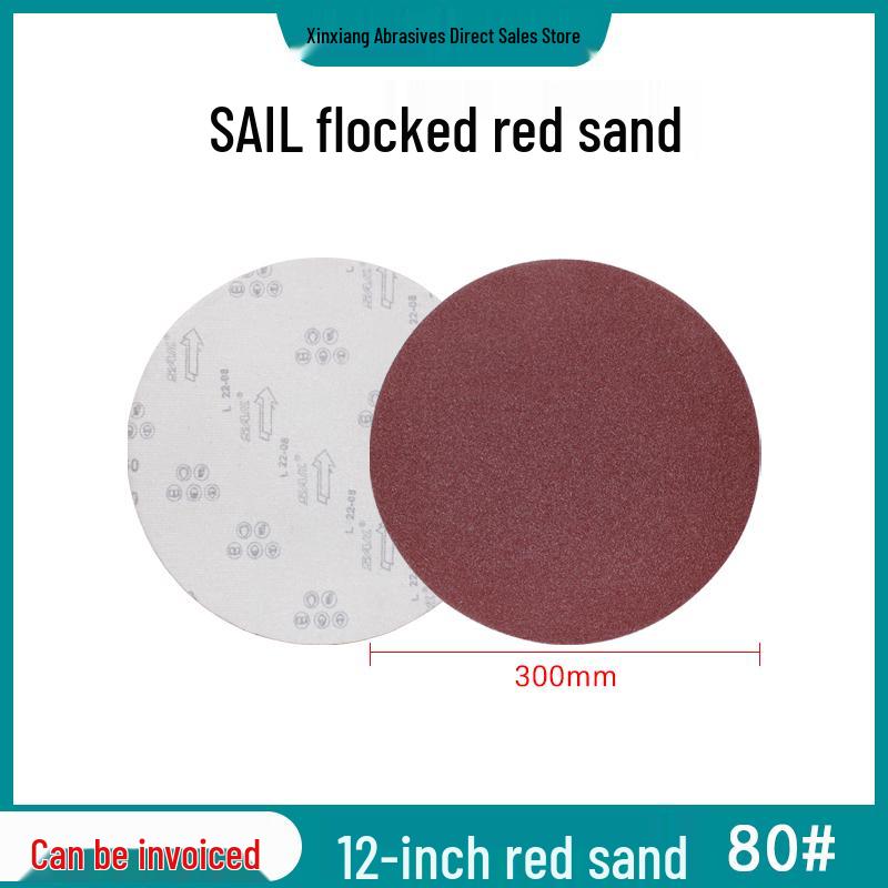 12" Red Sand Flocked Sandpaper Disc - Self-Adhesive Hook & Loop Sanding Pad