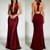Sommer-Neckholder-Rückenfreies Satin-Abendkleid, Elegantes Sexy Langes Abschlussballkleid für Brautjungfernparty
