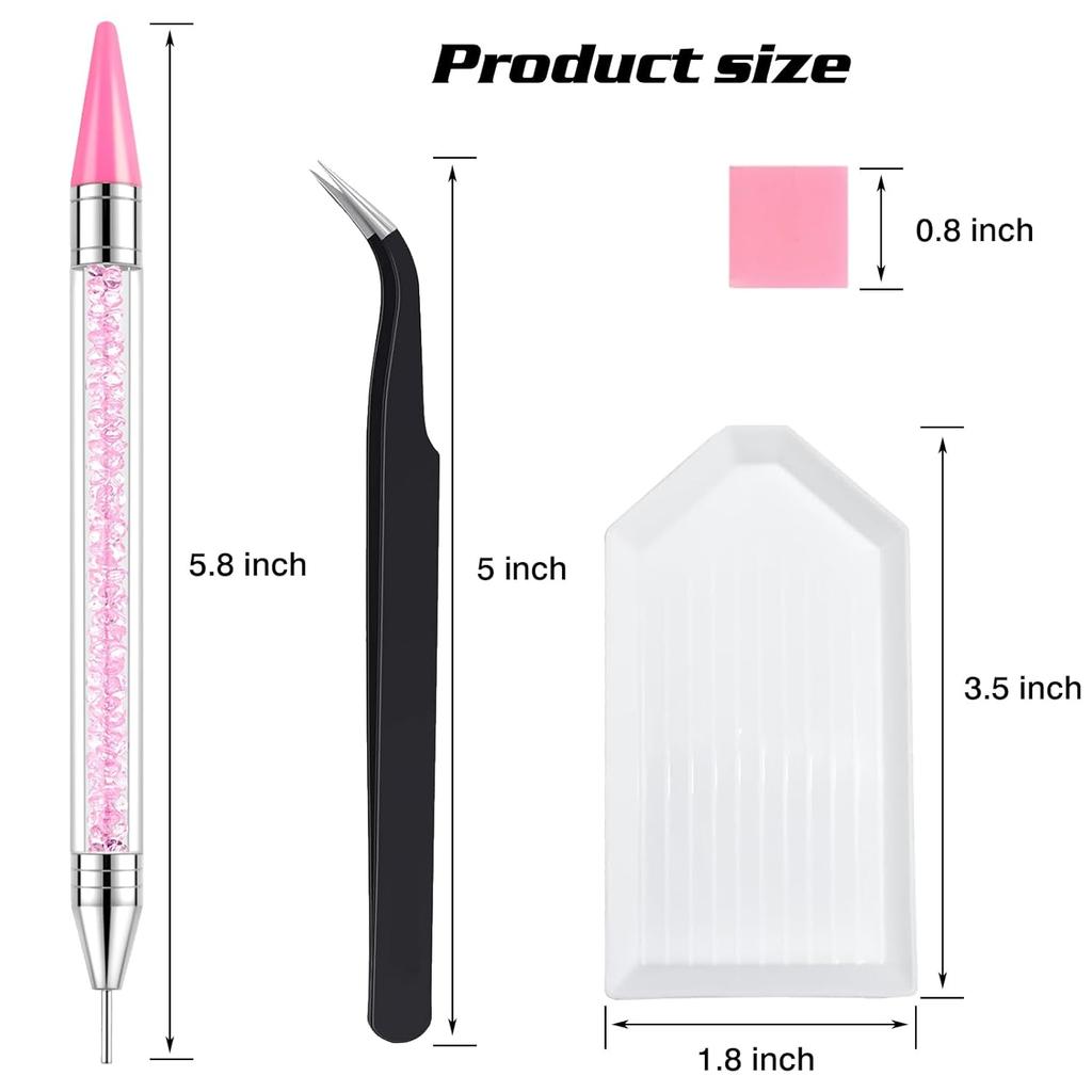 Rhinestone Picker Tool, 2-Pack Diamond Painting Dotting Pen with 6 Extra Wax Tips & Precision Tweezer, Wax Pencil for Rhinestones, Nail Art DIY Kit