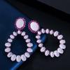 WWJ High Quality Black Golden Color Light Pink Zircon Big Drop Earrings