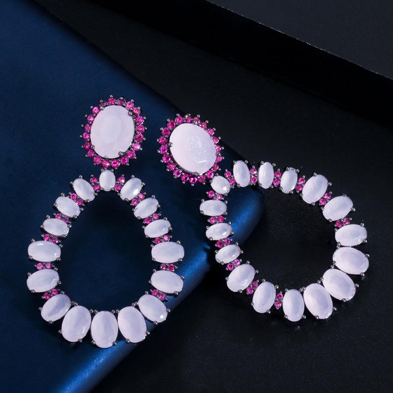 WWJ High Quality Black Golden Color Light Pink Zircon Big Drop Earrings