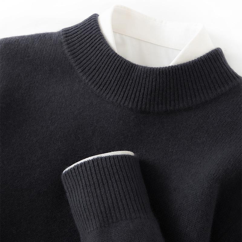Men's High Neck Cashmere Sweater - Long Sleeve, Solid Color, Loose Knit Pullover for Autumn & Winter