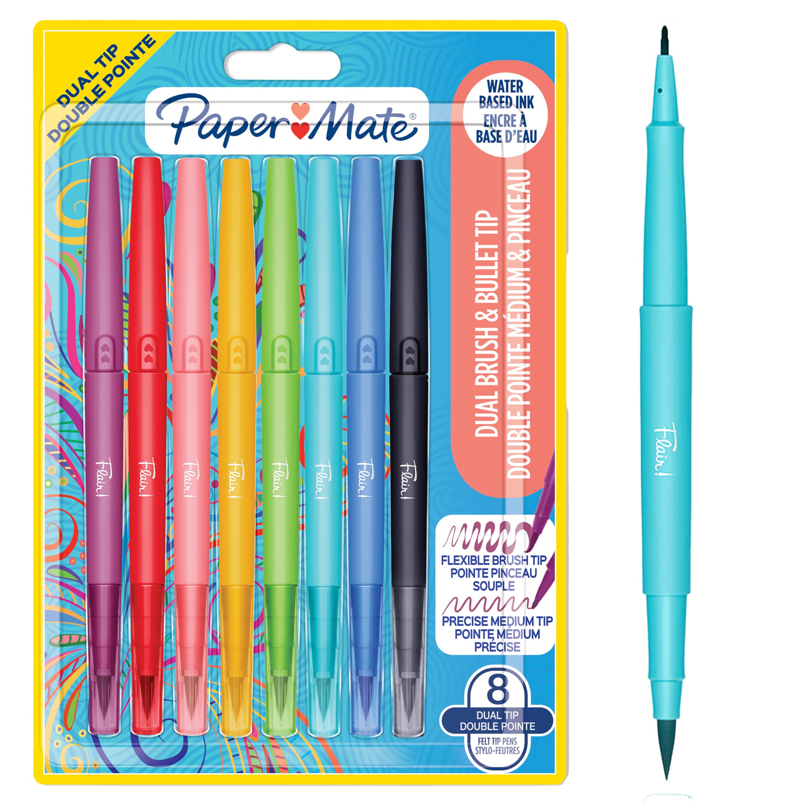 

Набор из 8 цветов Paper Mate Flare Dual Medium Brush 2199386, кончик, ручка, на водной основе,
