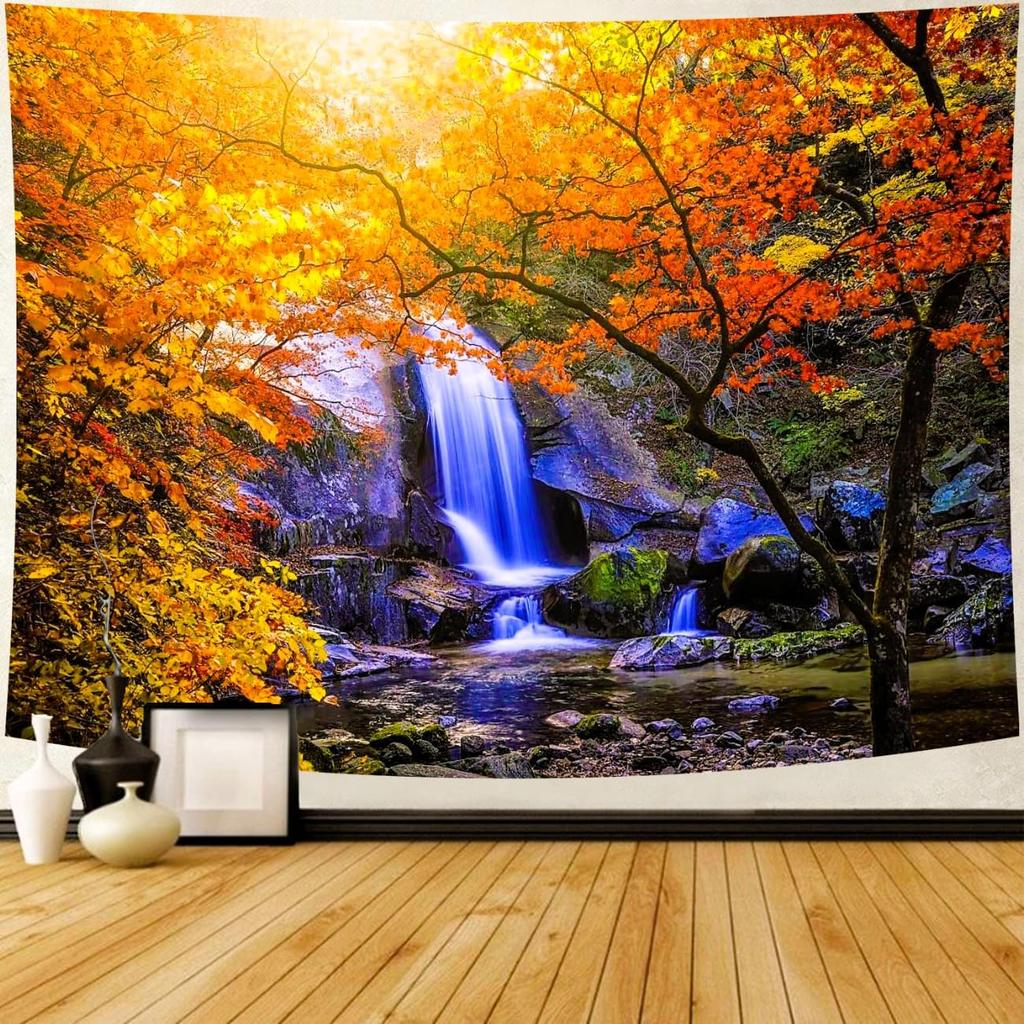 Waterfall Tapestry Backdrop Forest Landscape Tapestry Wall Hanging Lake River Natural Scenery Background Living Room Dorm Decor