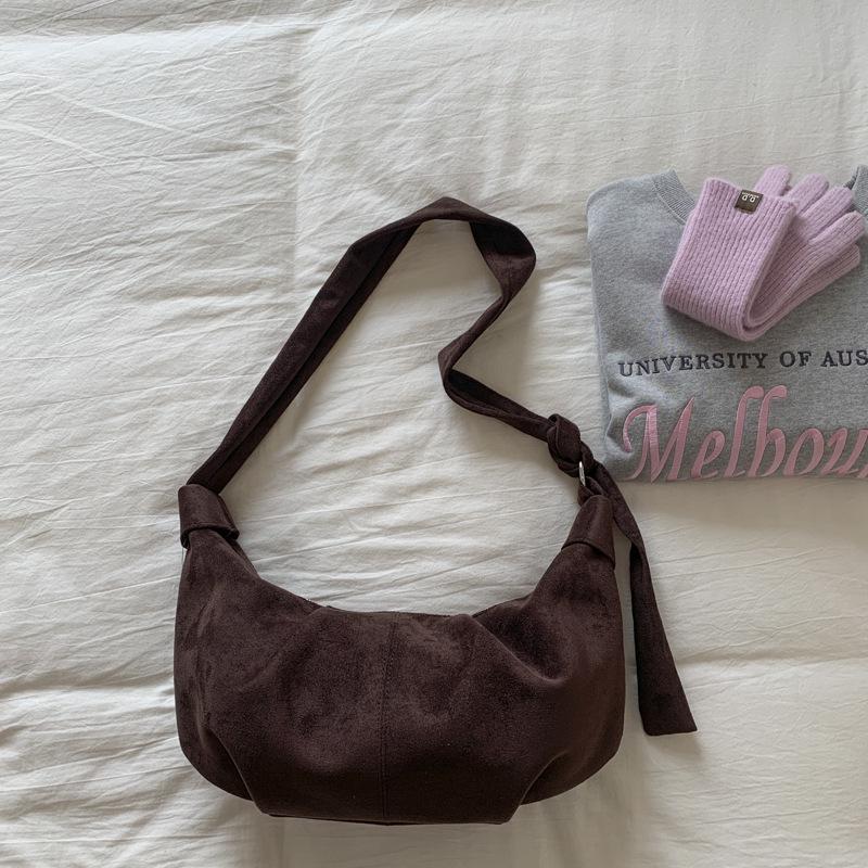 2025 Korean Suede Crescent Dumpling Shoulder Bag – Versatile, Solid Color Casual Crossbody