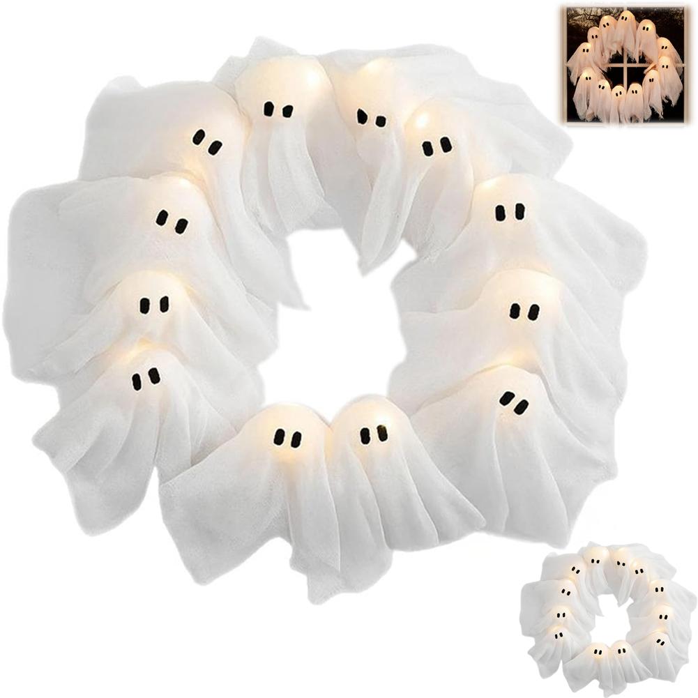Glowing Halloween Ghost Wreath Weird Decoration for Indoor Party