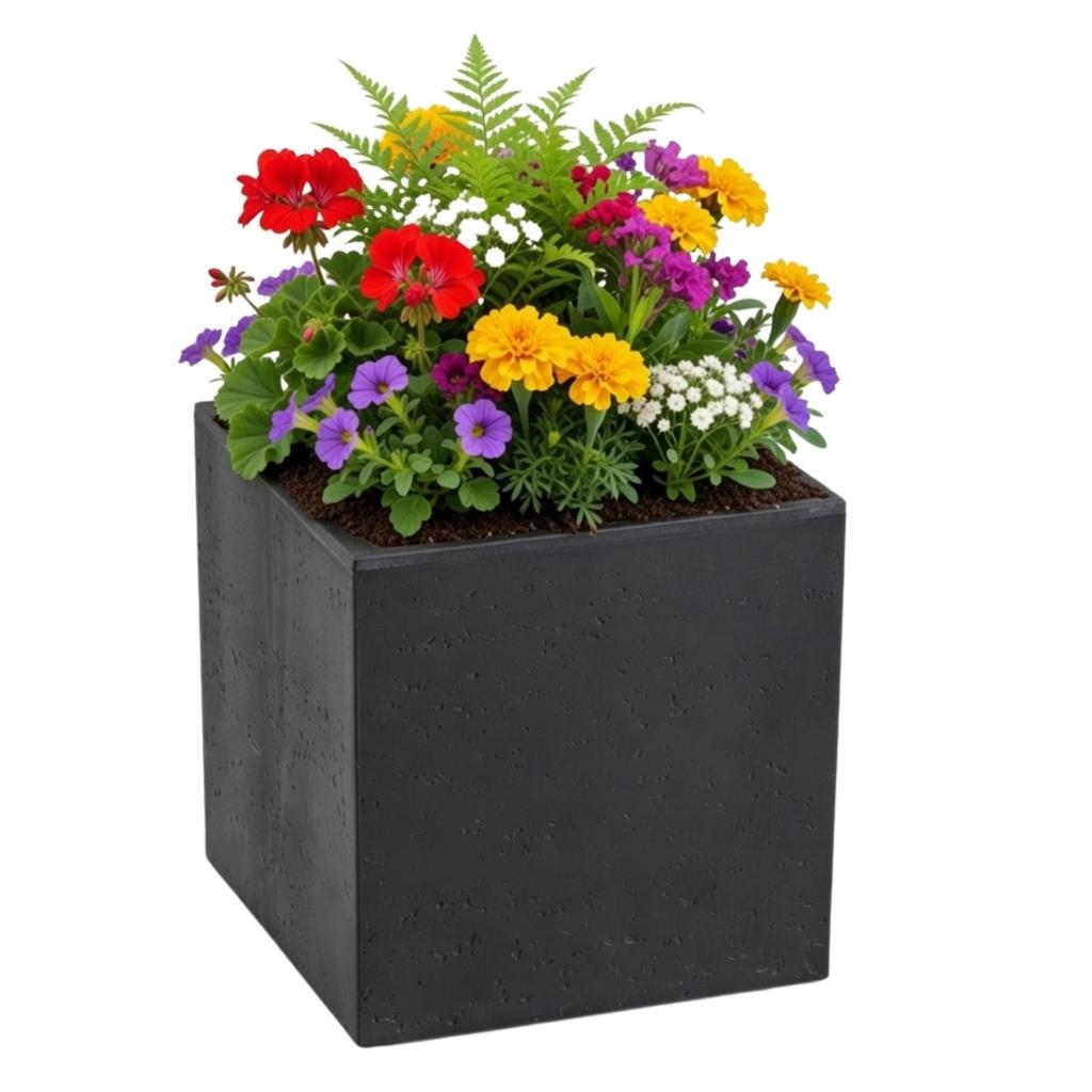Donica Betonique Na Kółkach Recykling Czarny 30X30Xh30 Cm