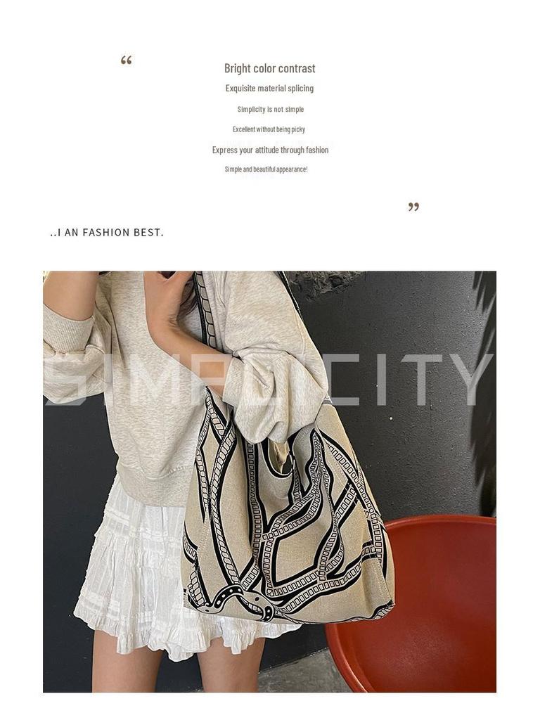 Damen Leinen Schultertasche mit großer Kapazität - Mori Stil Totem Design