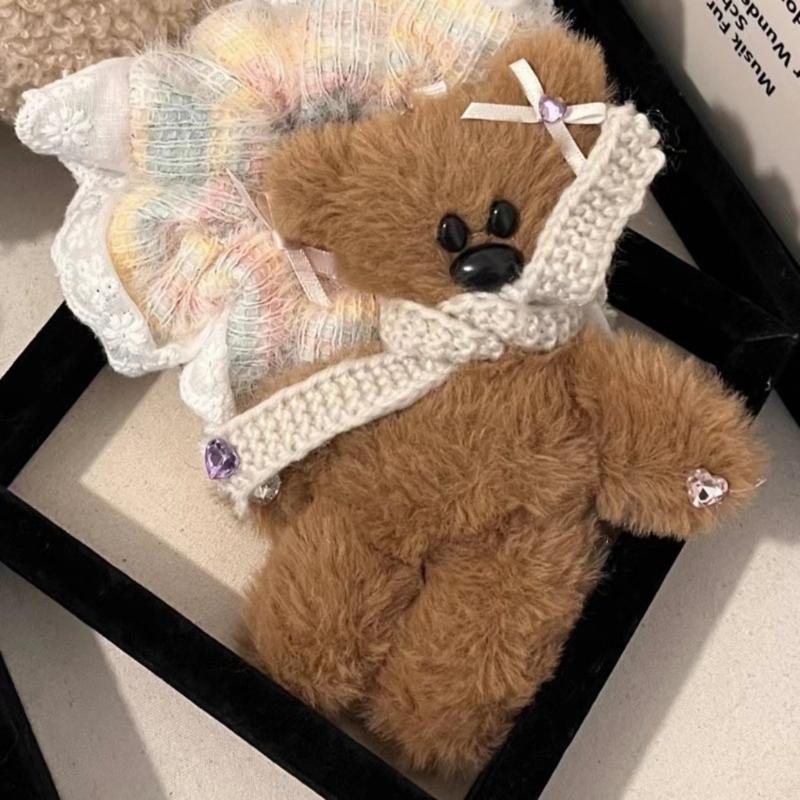Y2k Scarf Plush Bear Hair Clip Soft Cute Show Small Face Bangs Hair Clip Hair Accessories Scarf Bear Barrette for Girl