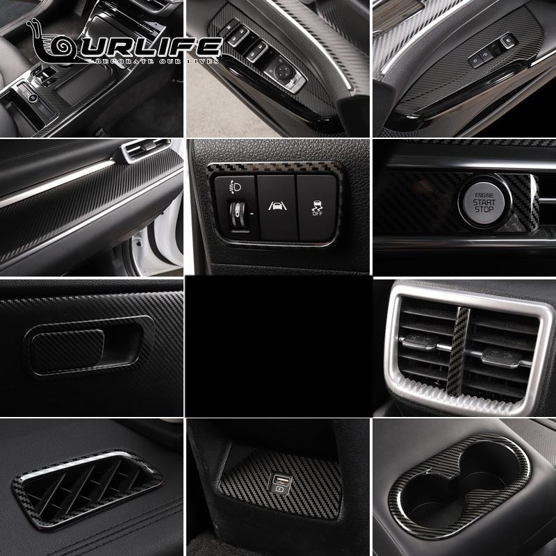 Car Door Window Switch Cover AC Outlet Armrest Trims Set Carbon Fiber Styling  For Kia Optima K5