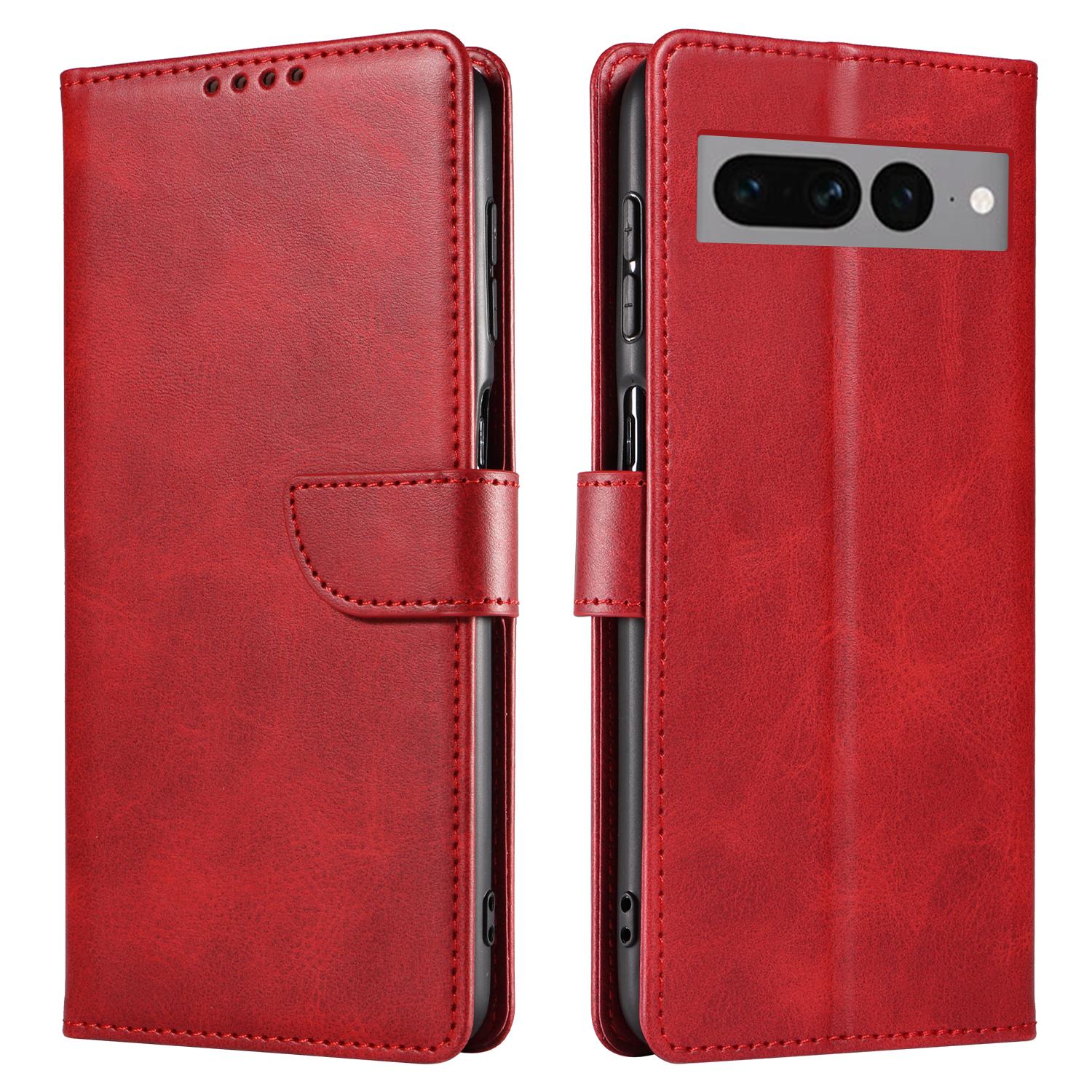 

For Google Pixel 7 Pro 5G Anti-fall Phone Cover Square Clasp Leather Phone Case with Stand Wallet Red