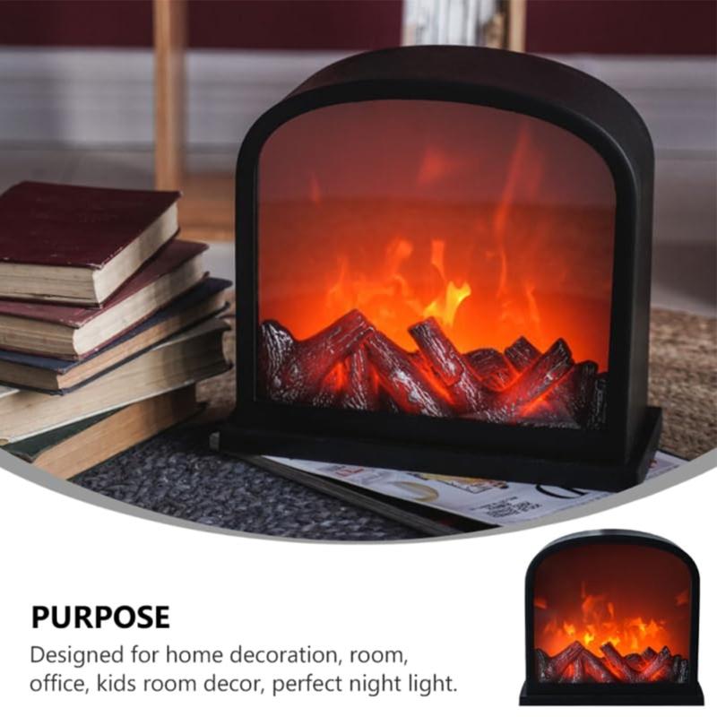 User Friendly Resin Fireplaces Decors Night Light With Warm LED Glowing Handcrafted Retro Home Accent