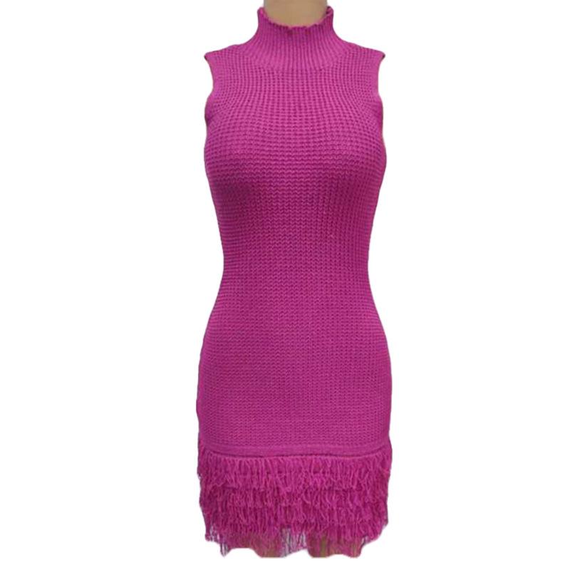 Summer European & American Knitted Dress: Sexy Sleeveless Tassel Short Skirt, Hollow-Out Patchwork, Slim-Fit Design