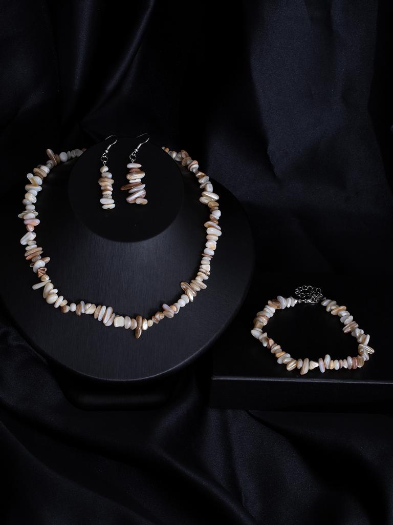 Böhmisches Unregelmäßiges Stein Schmuckset Damen Naturstein Kristallkies Halskette Armband Ohrringe Set