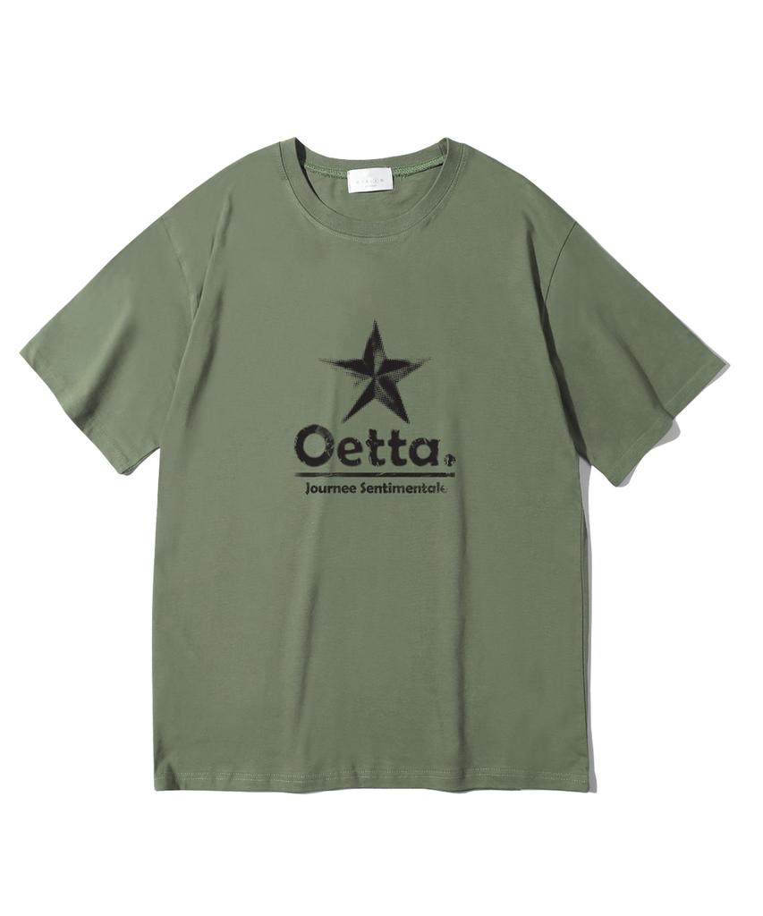 Oeta Dot Star Double Cotton Oversized Short Sleeve T-Shirt Khaki Ots26036