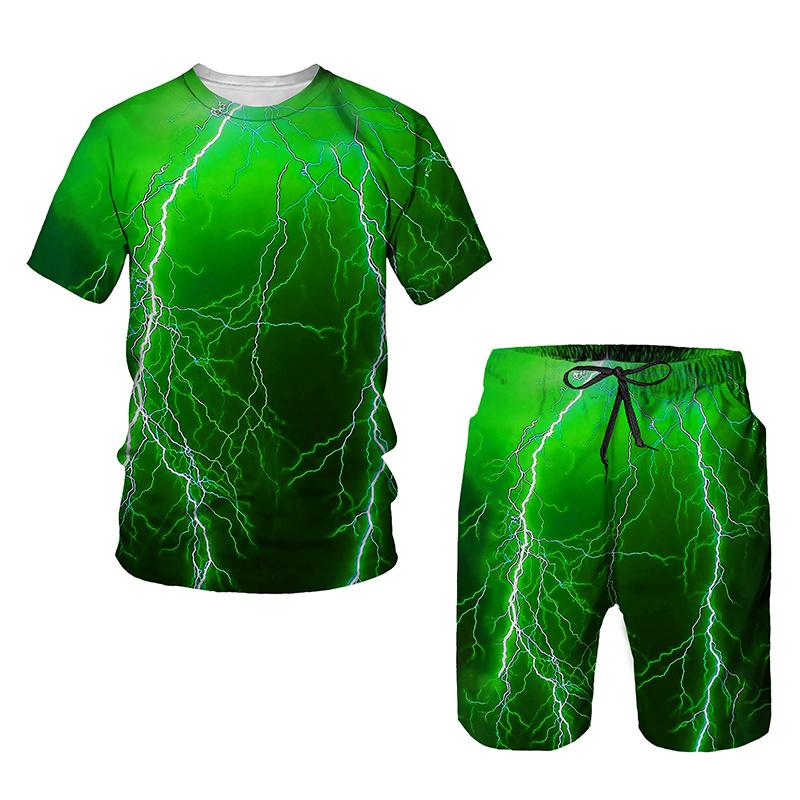 Summer Fashion Men's T-Shirts Clothing Suits Personalited Lightning 3D Printed Short Sleeve Men's Sport Casual Shorts Set