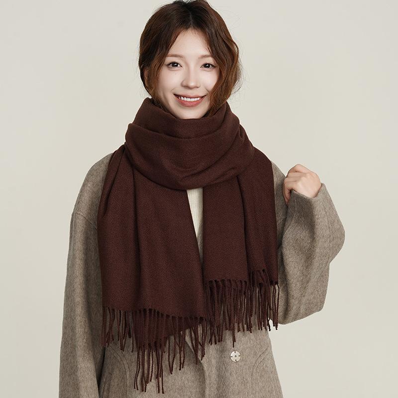 Women's Winter Faux Cashmere Literary Autumn Winter Thickened Warm 2-in-1 Solid Color Korean Fashion Atmosphere Scarf