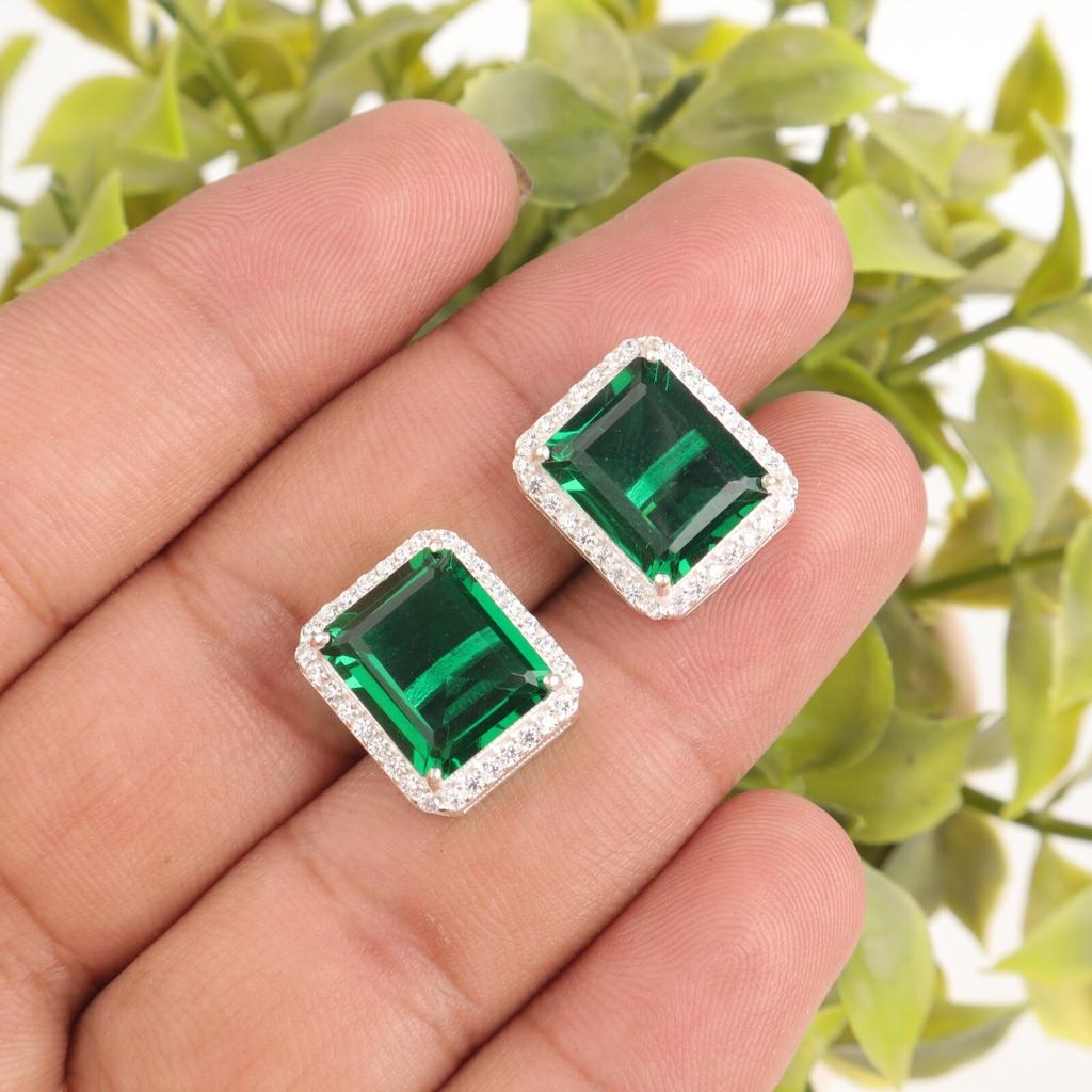 Chrome Diopside Gemstone 925 Sterling Silver Jewelry Zircon Stud Earrings 0.57" CZE-6-7