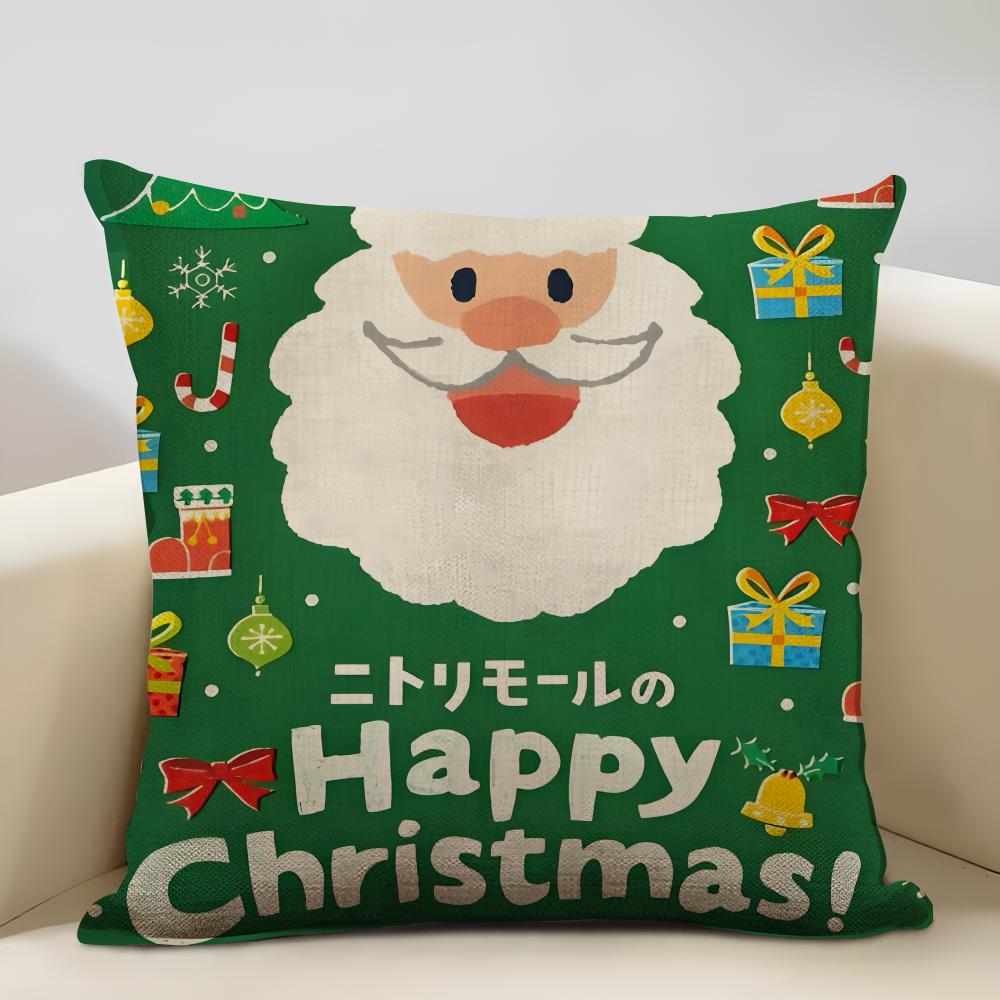Cute Cartoon Christmas Cushion Cover Household Decoration Linen Sofa Cushion Cover: Skin-Friendly & Breathable With Invisible Zi