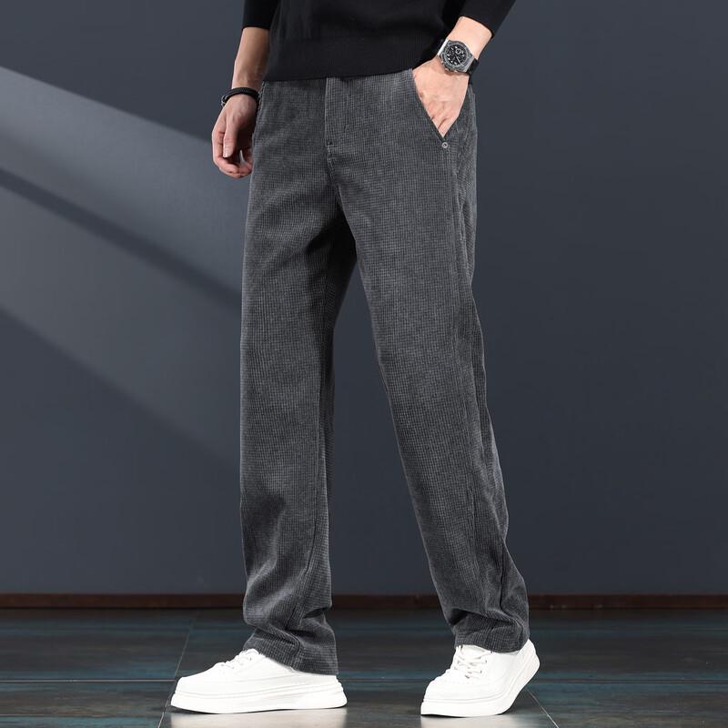 Jie Leinor Men's Waffle Corduroy Straight Casual Pants