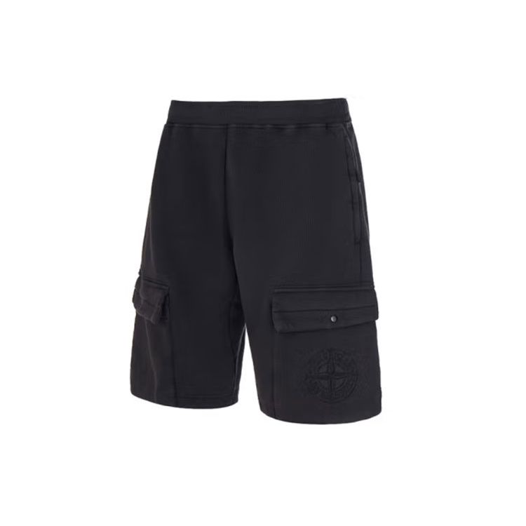 Stone Island Pocket Logo Embroidered Casual Shorts Men shorts Black 761564453-V0029