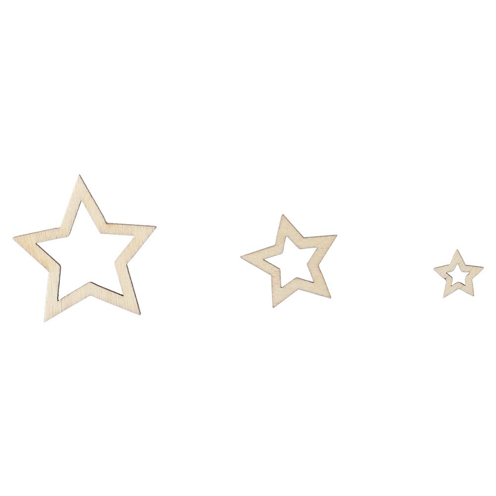 100pcs Star Shape Hollow Star Shape Wood Pieces Density Board Hollow Wooden Embellishments Ornaments 3 Sizes Wooden Color