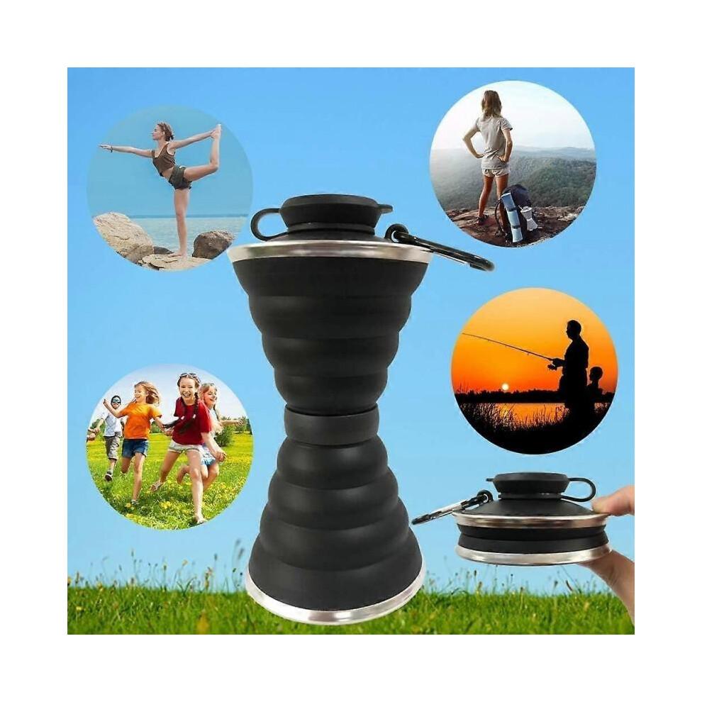 Collapsible Water Bottle, Camping Cup with Carabiner, Reuseable Silicone Foldable Leak Proof Portabl