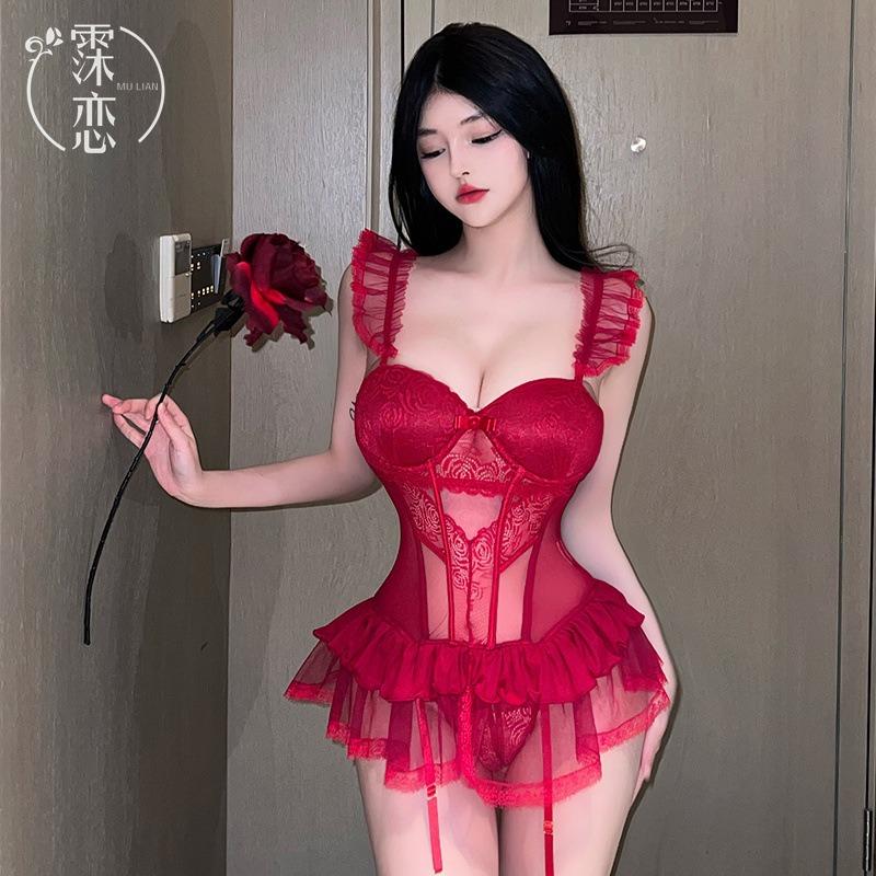 Sexy lingerie uniform pure desire hollow mesh passion suit free of temptation small breasts show big