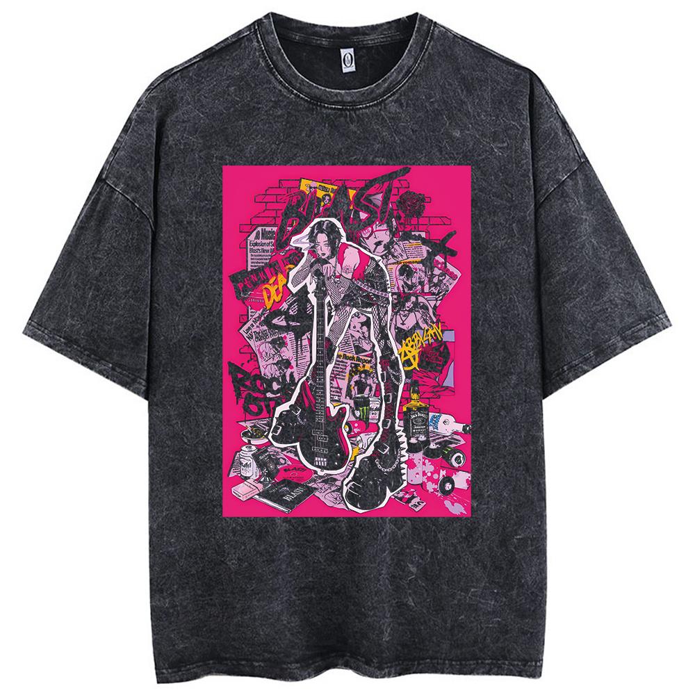 Gotická nadměrná trička Y2k Prané retro tričko Potisk lebky a nápisů Trička Volné tričko s krátkým rukávem pro muže a ženy