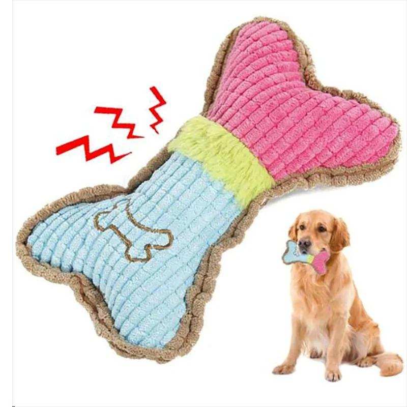 1pc Dog Squeaky Toys Bones Plush Dogs Chew Toy for Small Medium Breed Puppy Aggressive Chewer Pets Puppy Playing Cleaning Teeth