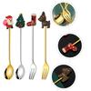 Stainless Steel Coffee Spoon Fork Christmas Cutlery Spoons Metal Dinnerware Party Tableware Gold Decor Food Xmas Themed